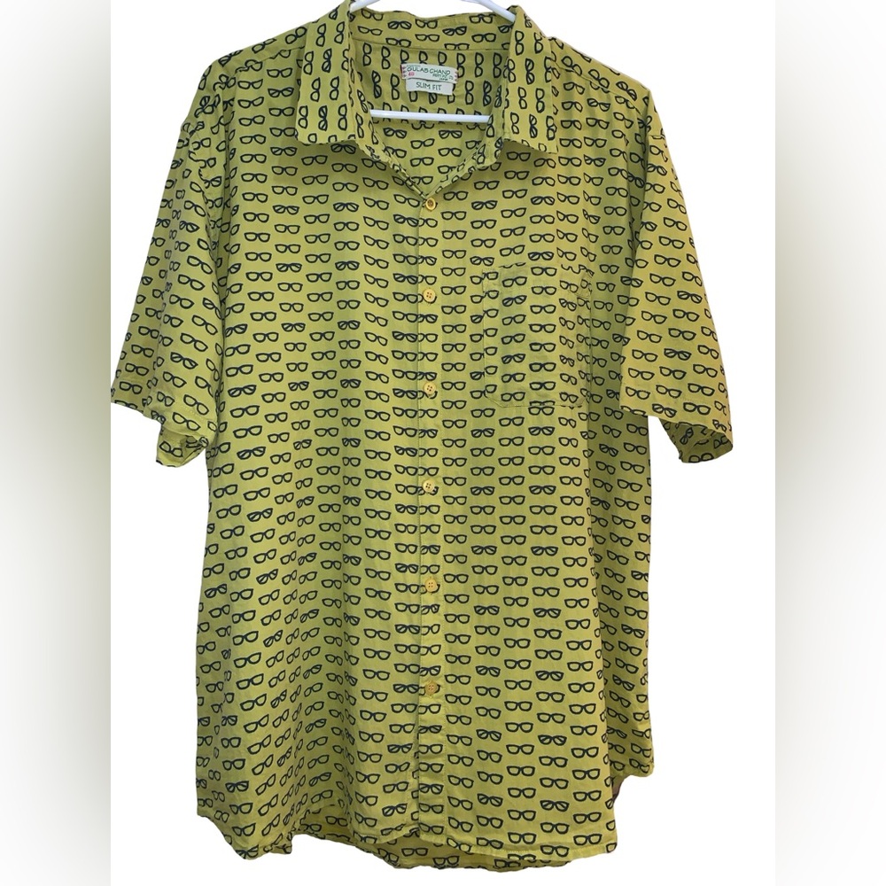 Eyeglasses Print Shirt Gulab Chand Prints Jaipur Size 48 (US XXL) Slim Fit